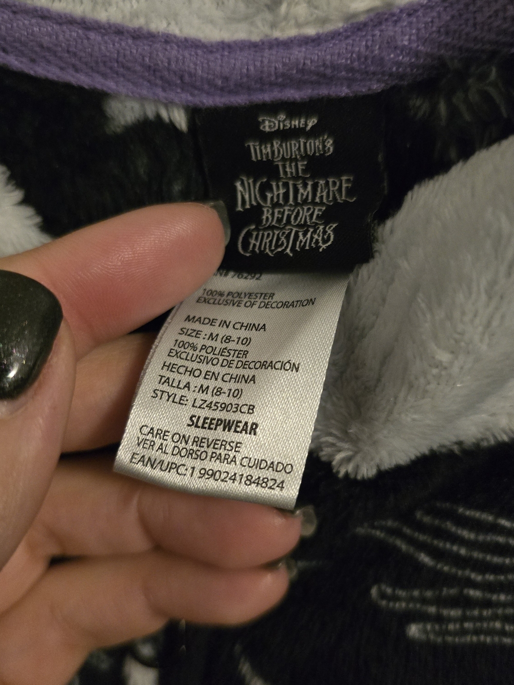Womans Black & White Jack Skellington Hooded Pajama Set with Purple Accents - Picture 4 of 6